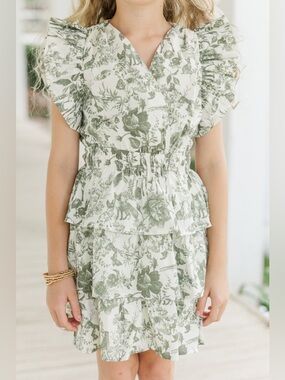 Shop The Mint Girls Floral Tiered Dress Green Size Small (5/6)